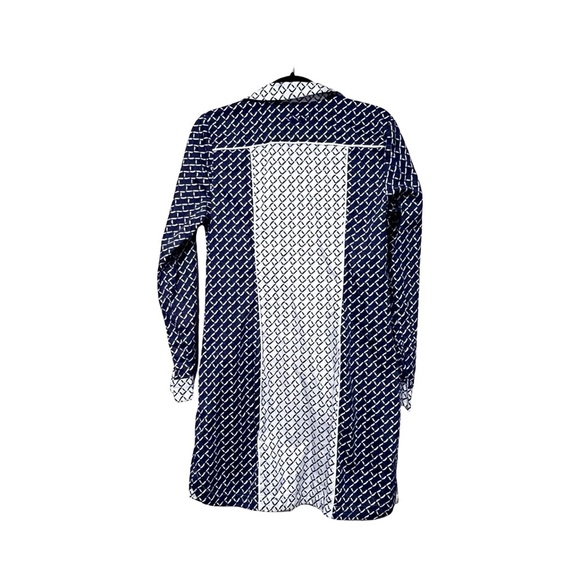 TOMMY HILFIGER Button Down Shirt Dress Geometric Print Blue Sz M - Picture 3 of 6